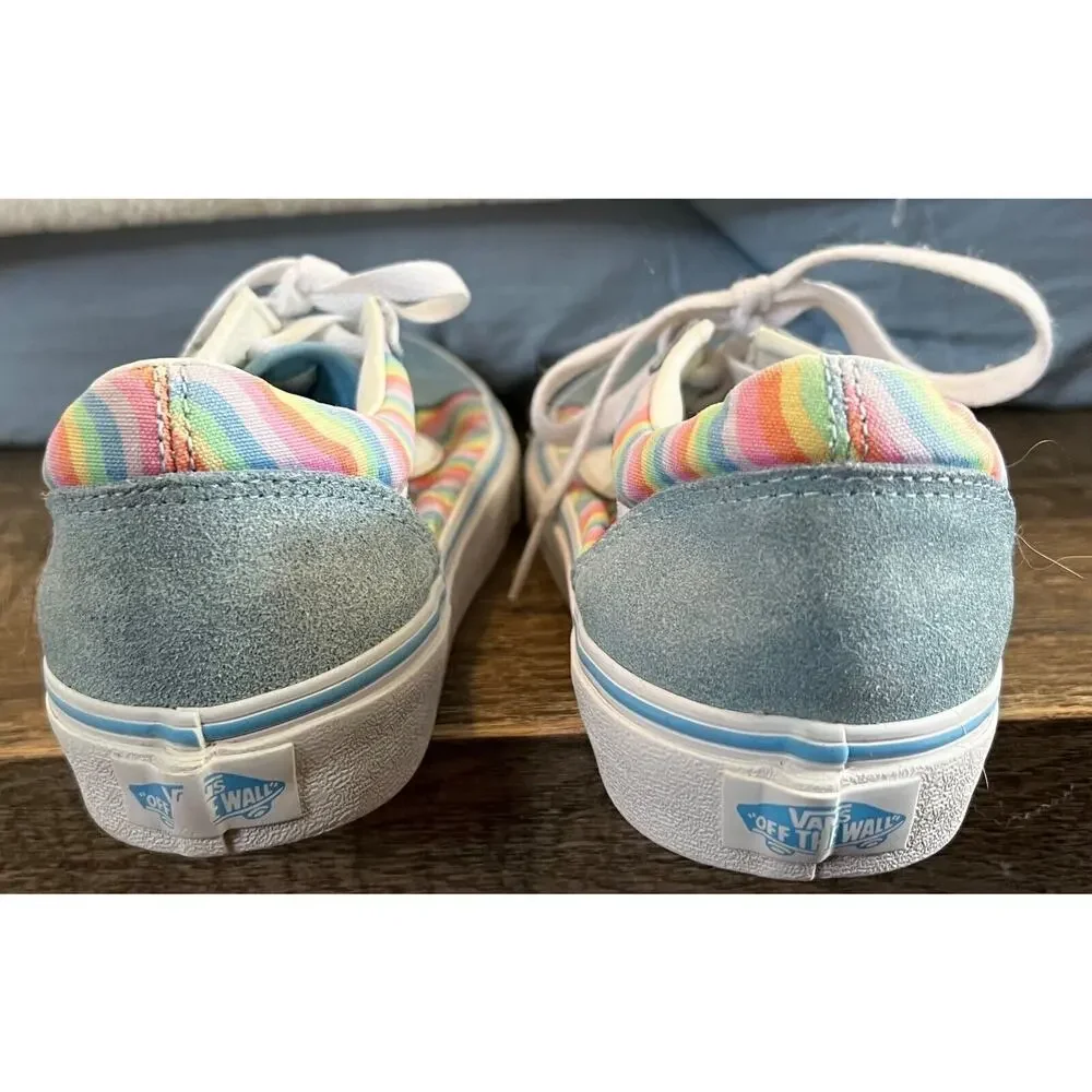 Vans Girls Size 4.5 Baby Blue with Rainbow Detail Sneakers
